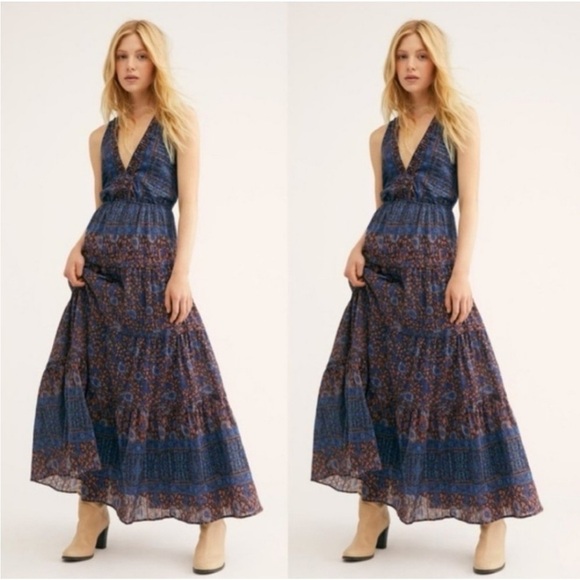 Free People Dresses & Skirts - Free People Blue and Purple Sleeveless Halter Maxi Sundress for Resort Wear